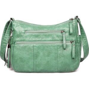 🆕 Volganik Rock PU Leather Shoulder Bag Women Green Soft Pocketbooks Purse